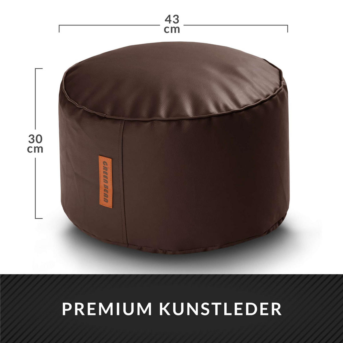 SITZSACK-HOCKER 43x30cm - KUNSTLEDER - Dunkelbraun, Textil (43/30/30cm) - Green Bean