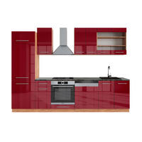KÜCHENZEILE Fame-Line Bordeaux Hochglanz/Goldkraft Eiche 300 cm AP Anthrazit - Honigeiche/Bordeaux, Holzwerkstoff (300/81.6/60cm) - Vicco