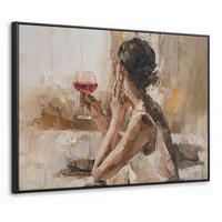 LEINWAND Bilder mit Rahmen - Ölgemälde - Frau - Wein - 80x60 - Hellbraun, Textil (80/60cm) - MuchoWow