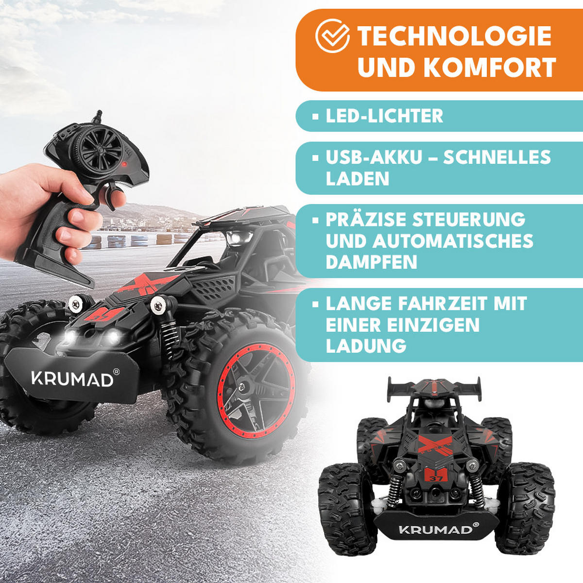 FERNGESTEUERTES AUTO RC für Kinder - Schwarz, Kunststoff (15/9/23cm) - KRUMAD