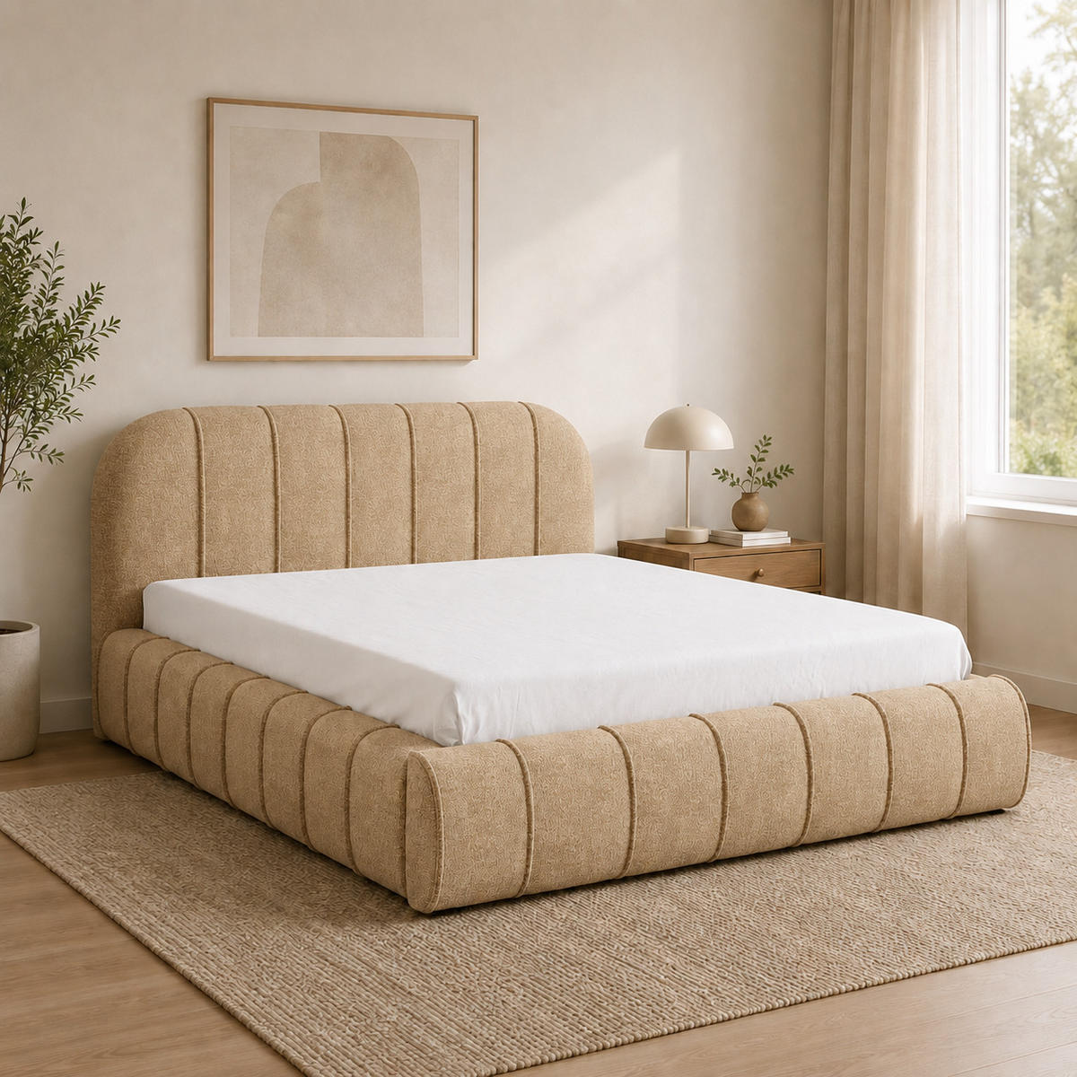 POLSTERBETT mit Stauraum 200x200 cm in Hellbraun - Hellbraun, Textil (200/200cm) - Home Collective