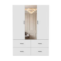 KLEIDERSCHRANK 130cm weiß mit Spiegel und LED, 4 Schubladen, viel Stauraum - Weiß, Holzwerkstoff (51.8/181.5/130cm) - SHOPENTRA