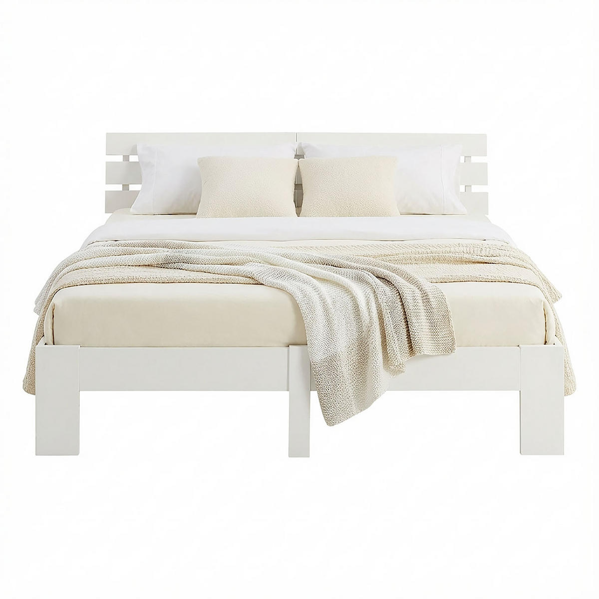 HOLZBETT Weiss 160/200 cm Doppelbett mit Lattenrost - Weiß, Holz (160/200cm) - Homestyle4u