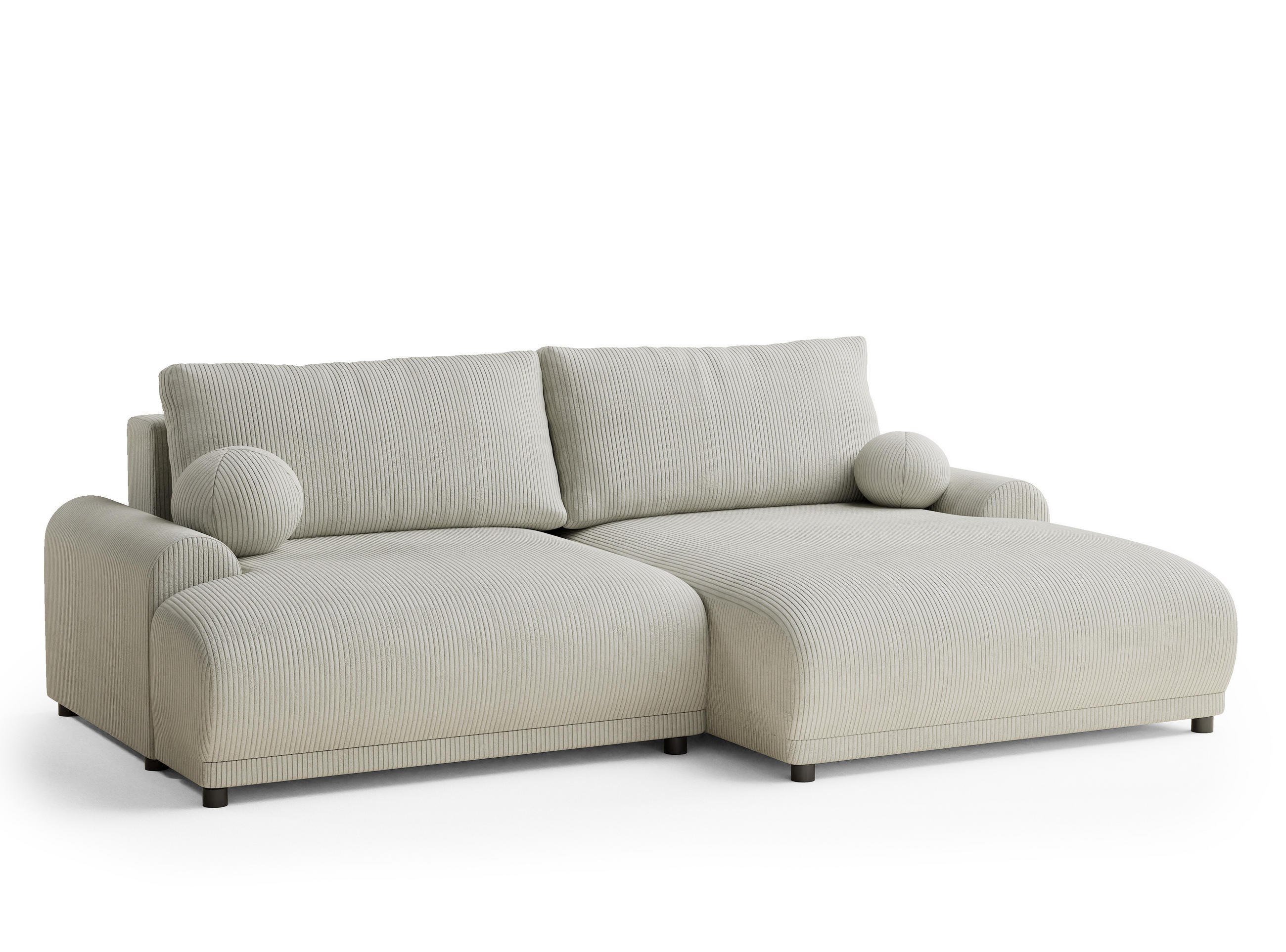 ECKSOFA MIT SCHLAFFUNKTION Tallin Creme Samtstoff - Hellgrau/Schwarz, Holz/Holzwerkstoff (240/145cm) - Maison de Reve