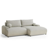 ECKSOFA MIT SCHLAFFUNKTION Tallin Creme Samtstoff - Hellgrau/Schwarz, Holz/Holzwerkstoff (240/145cm) - Maison de Reve