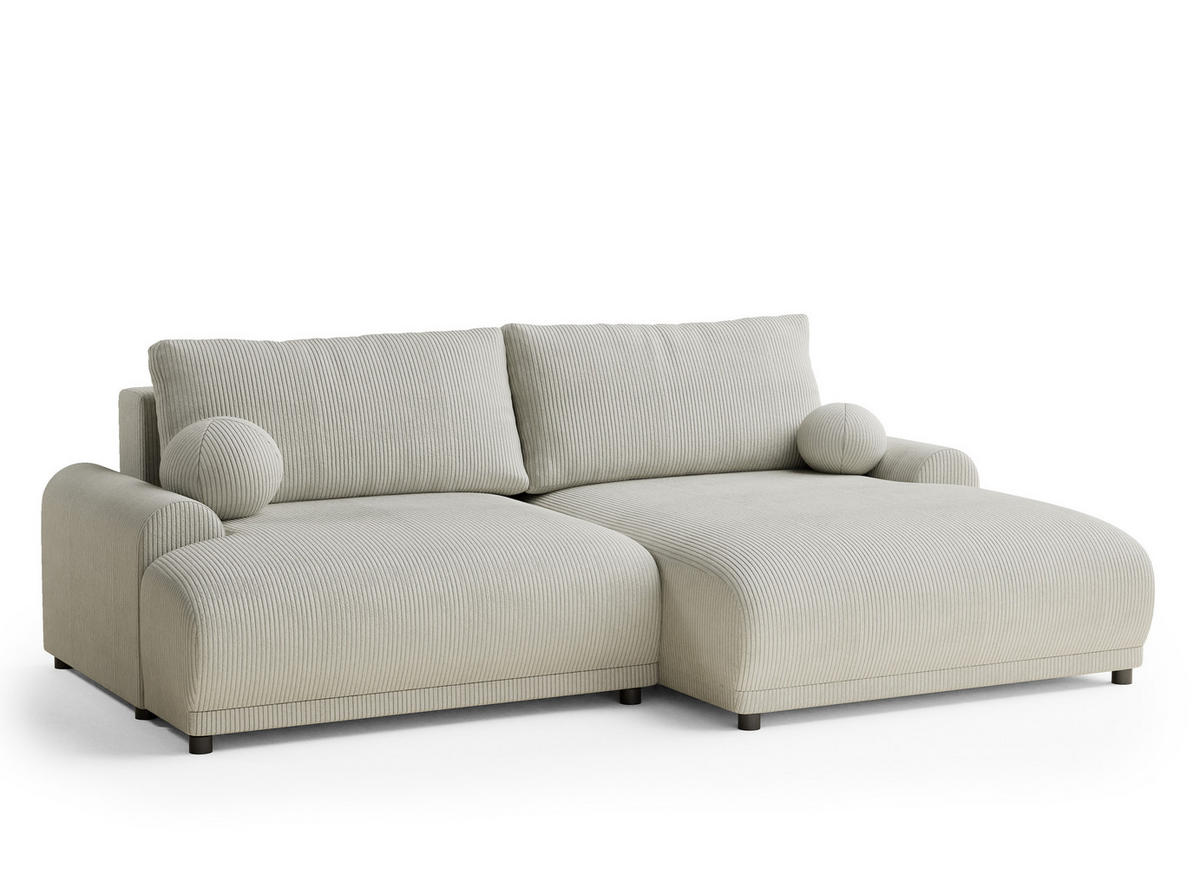 ECKSOFA MIT SCHLAFFUNKTION Tallin Creme Samtstoff - Hellgrau/Schwarz, Holz/Holzwerkstoff (240/145cm) - Maison de Reve