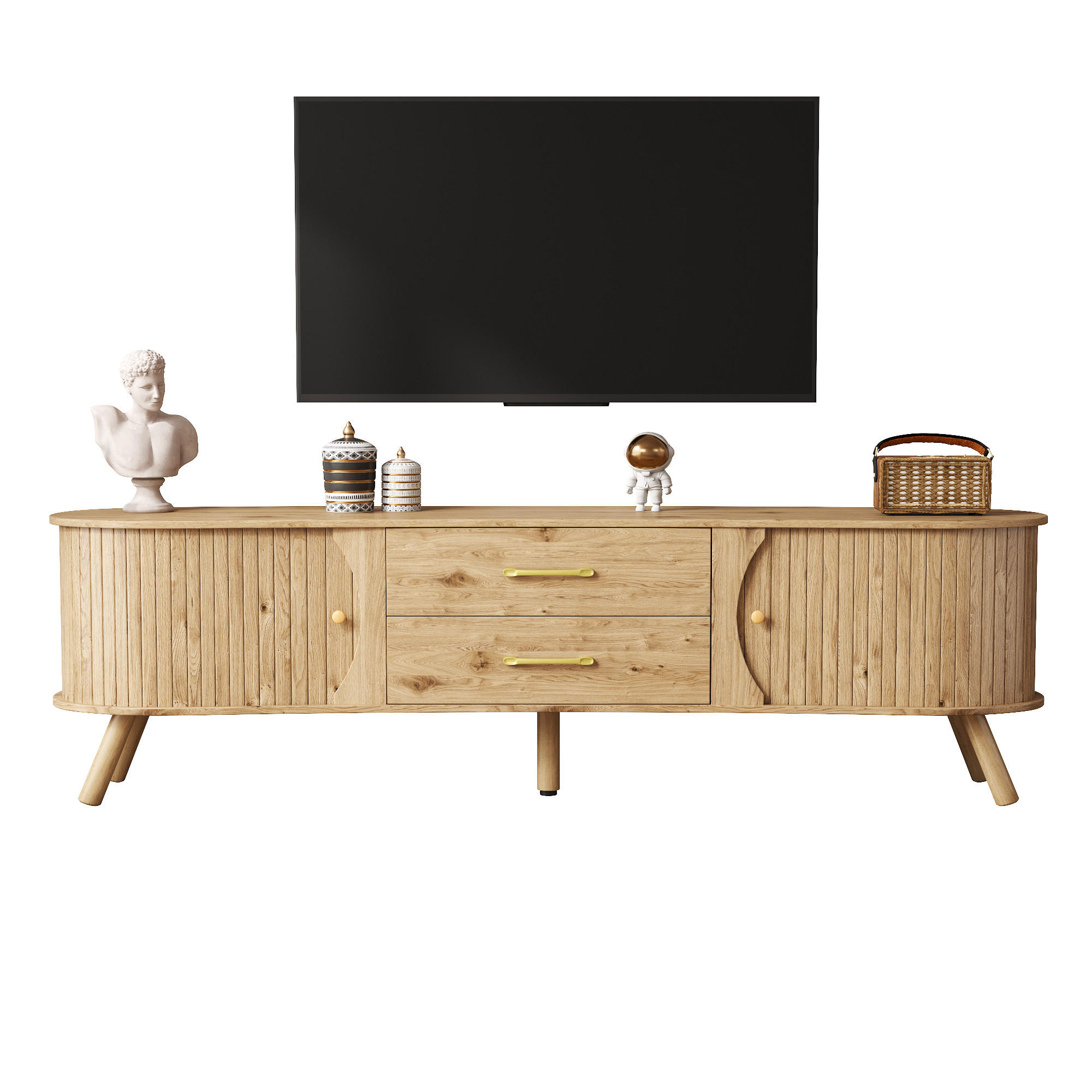 TV-LOWBOARD organisch Rillenoptik 2 Türen 2 Schubladen - Naturfarben, Holz (160/55/36.5cm) - Fortuna Lai