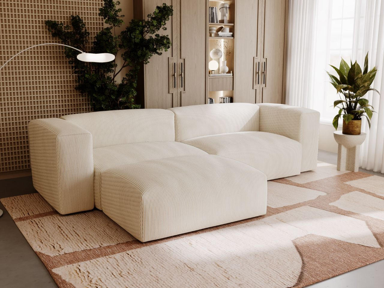 ECKSOFA Landi Creme Links - Creme/Schwarz, Kunststoff/Textil (180/240cm) - Graingold