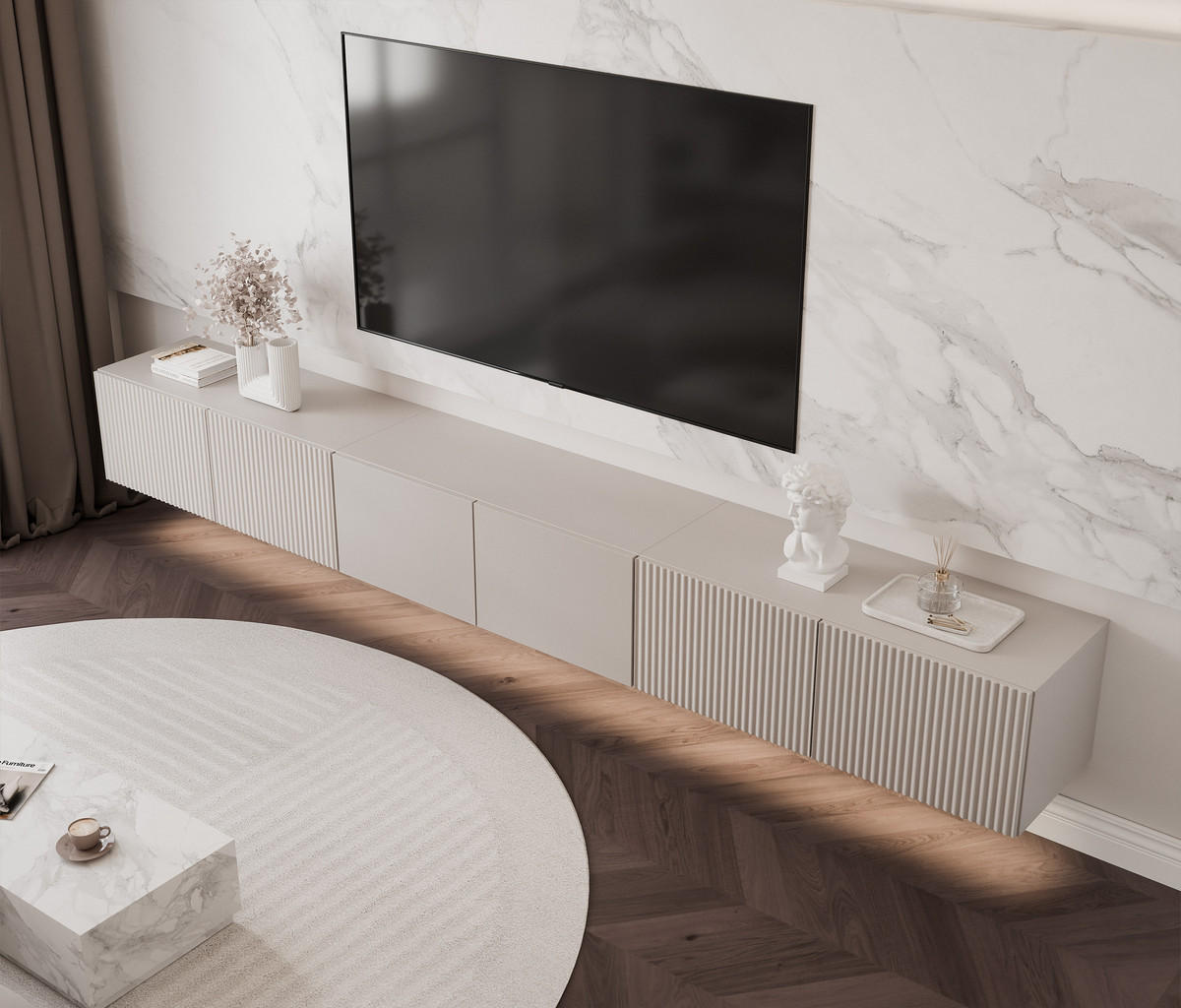 TV-LOWBOARD ANGEL mit LED-Beleuchtung, 300 cm Kaschmir - Kaschmir, Holzwerkstoff (300/36/40cm) - Idohome