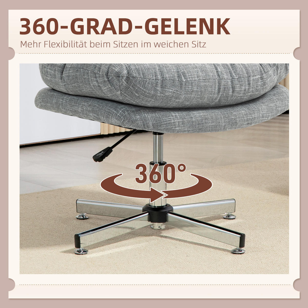 BÜROSTUHL, Gepolsterter Schreibtischstuhl, Leinenoptik, Grau - Silberfarben/Grau, Textil/Metall (65/94/65cm) - HOMCOM
