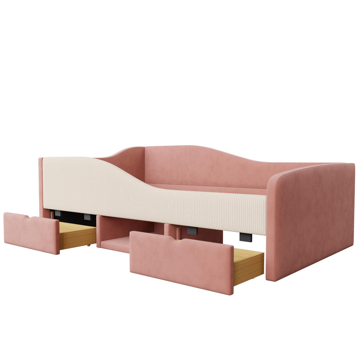 SAMT-POLSTERBETT 90/190 cm mit 2 Schubladen und gepolsterten Schutzgittern - Rosa, Textil (90/190cm) - BEAOK