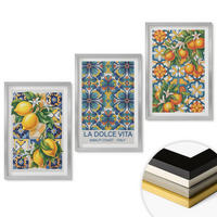 WANDBILDER 3er Set - 40x60 cm Silberner Rahmen - Zitronen-Orangenblütenmuster - Silberfarben, Kunststoff (40/60cm) - ArtPrintCave