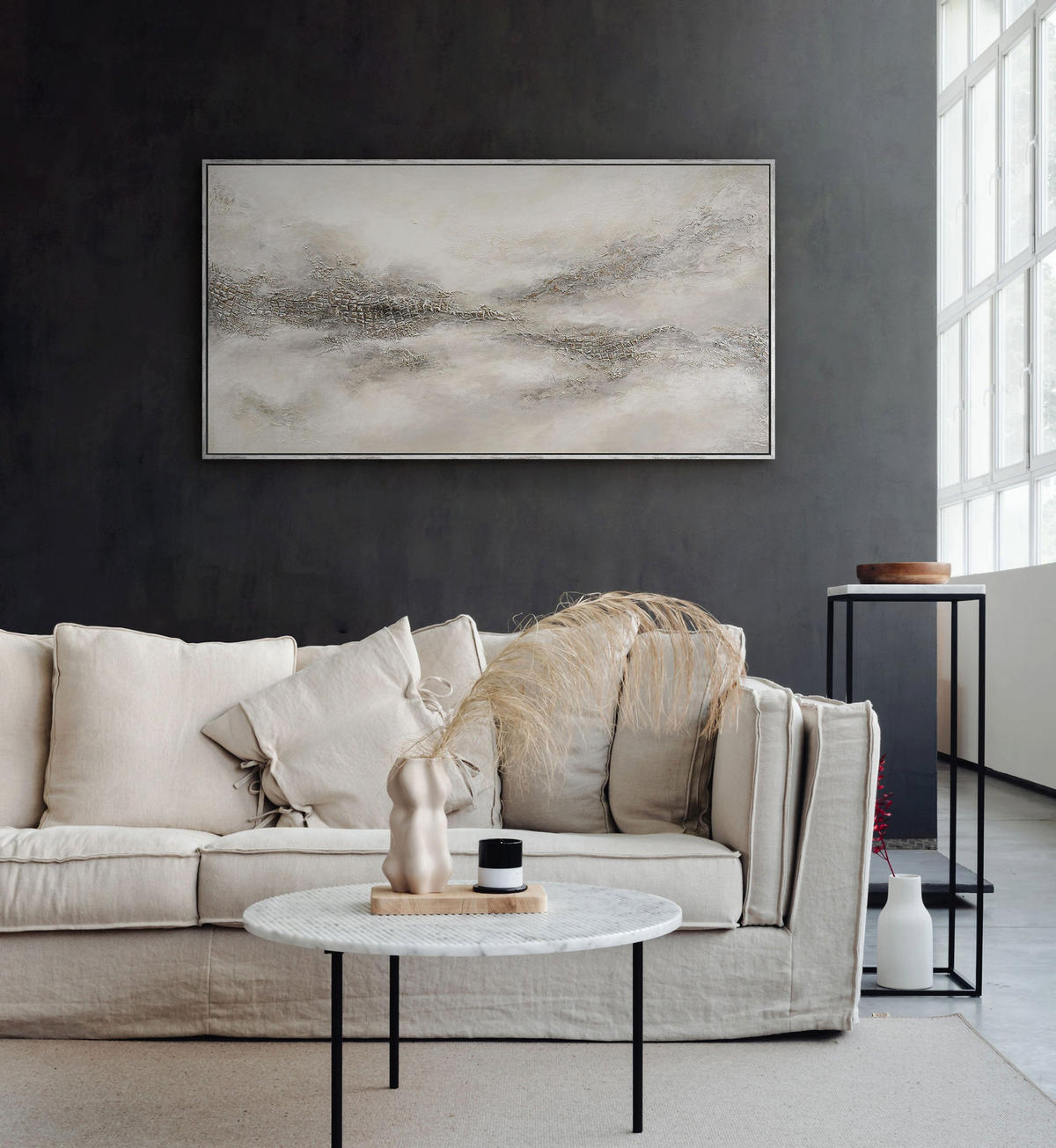 GEMÄLDE Nebulöse Ferne Schattenfugenrahmen Eichefarben 120x60 cm - Eichefarben, Holz (120/60cm) - YS-art gallery