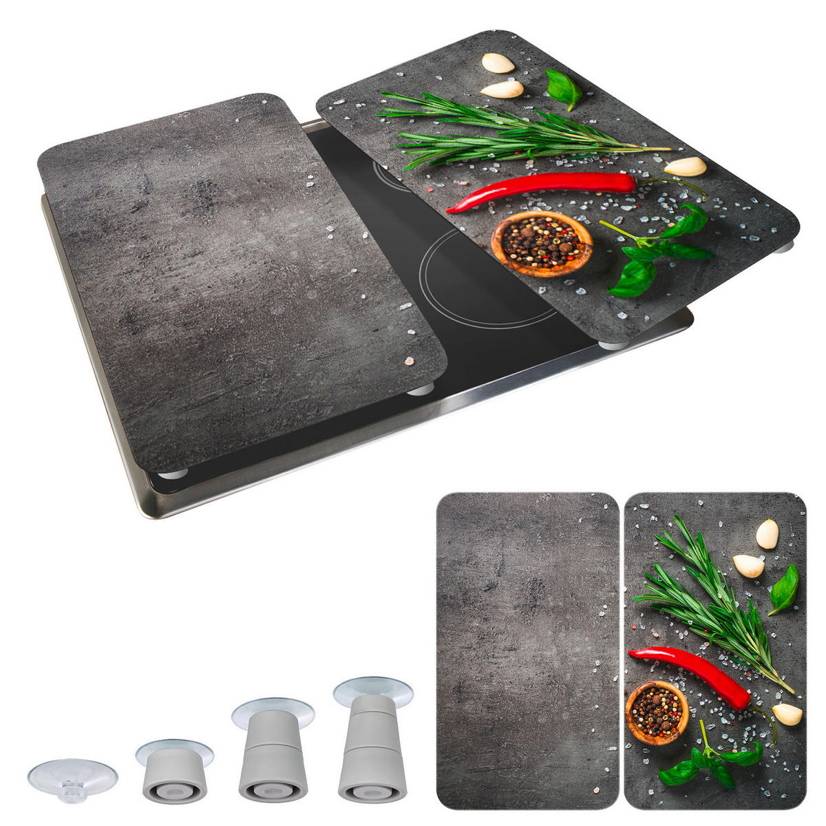 HERDABDECKPLATTEN Glas Rosemarry 52/30/1,8 cm - Anthrazit, Glas (30/1.8/52cm) - Maximex