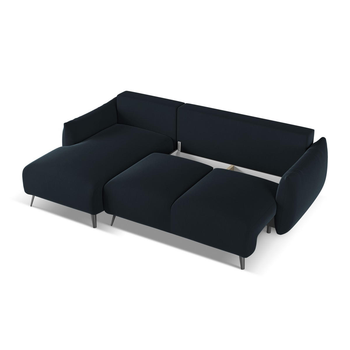 ECKSOFA mit Schlaffunktion Samt Stoff Blau - Blau/Schwarz, Textil/Metall (162/242cm) - LaMiaSofa