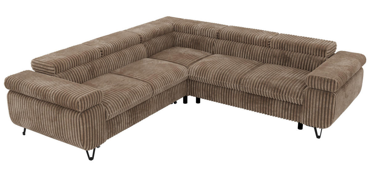 ECKSOFA QUADRO L - Braun Cord - Rechts Seite - Schwarz/Braun, Textil/Metall (269/269cm) - MKS
