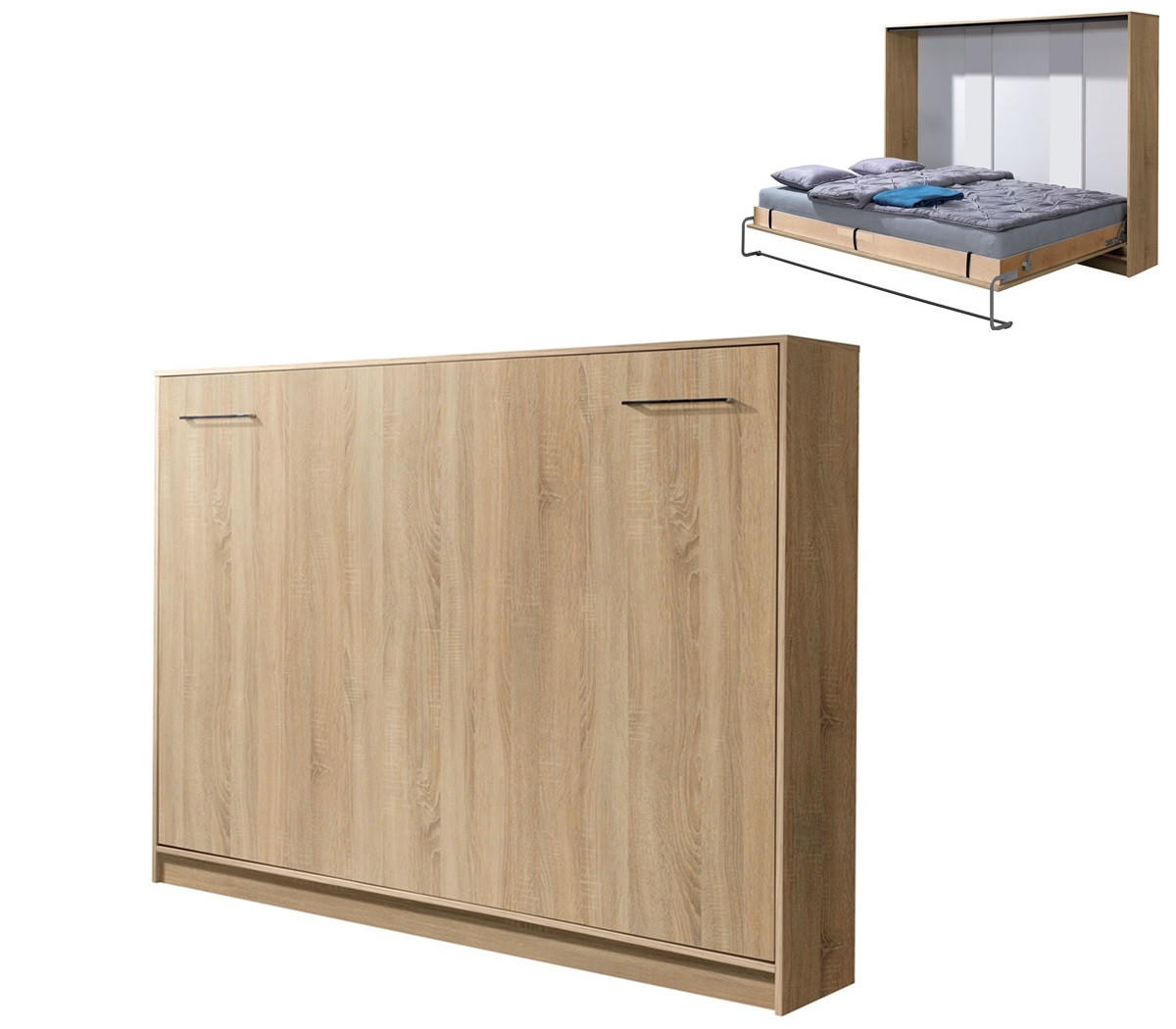 SCHRANKBETT Wandklappbett horizontal HB 140x200 - Eiche Sonoma - Eichefarben, Holzwerkstoff (140/200cm) - QMM TraumMöbel
