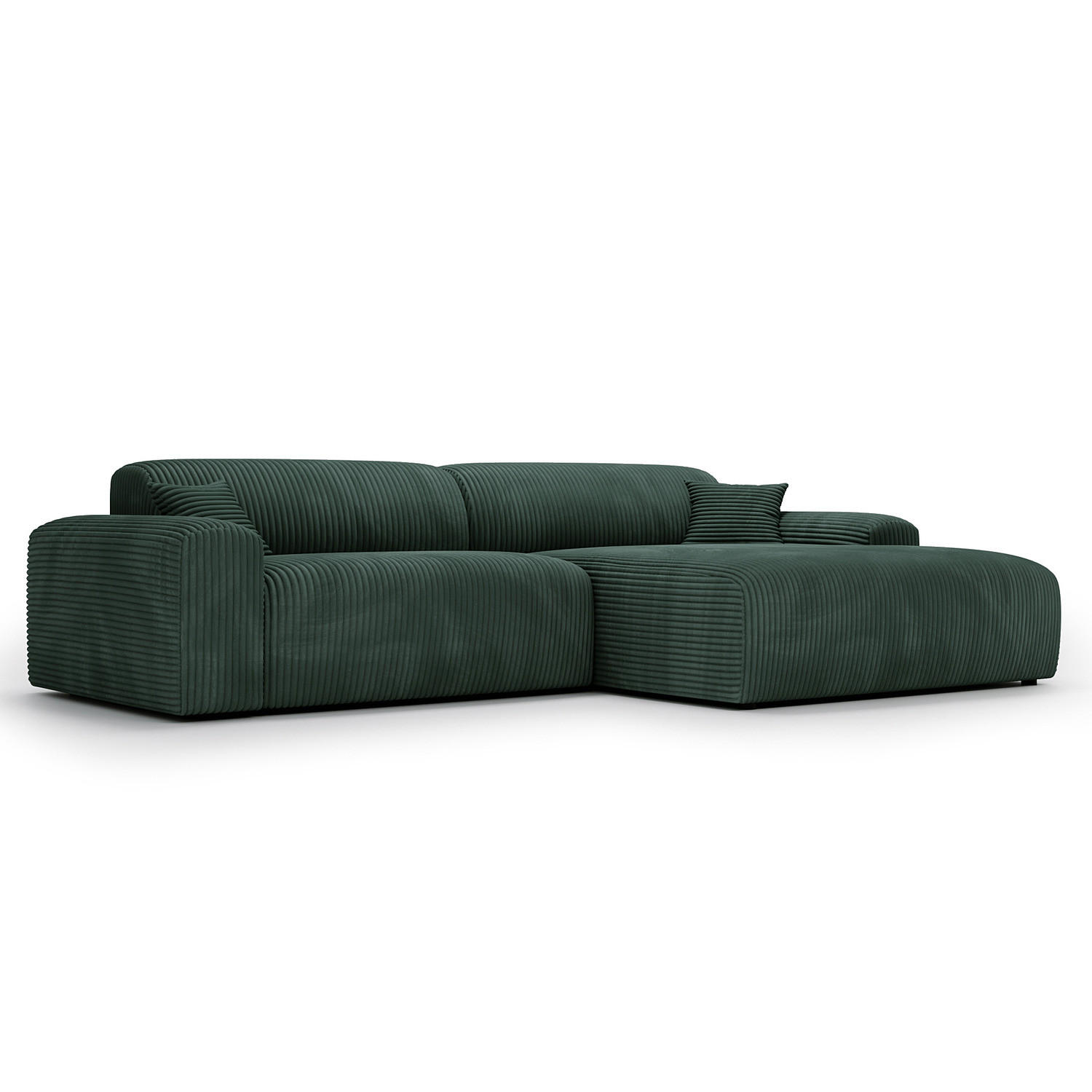 ECKSOFA mit Longchair - Cord - Schwarz/Grün, Kunststoff/Textil (284/178cm) - home24