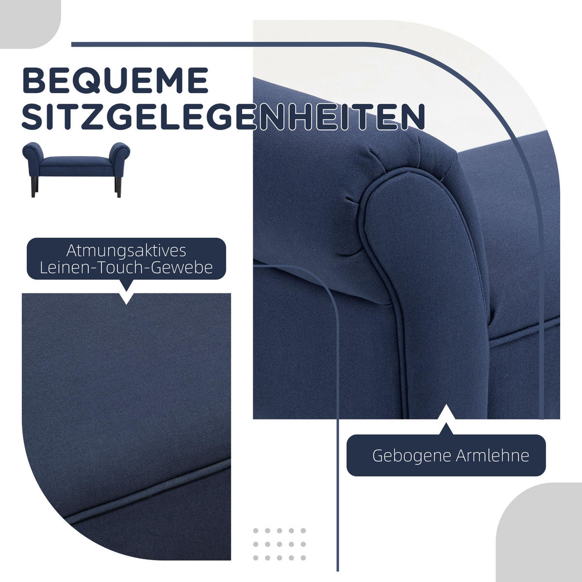 BETTBANK, Polsterbank, Sitzbank, Flurbank für Schlafzimmer, bis 130 kg Blau - Blau, Kunststoff (36/51/102cm) - HOMCOM