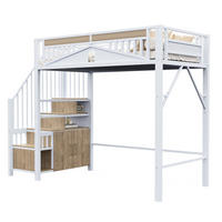 HOCHBETT aus Metall und Holz 90x200 cm Weiß mit Stauraumtreppe, Sicherheitszaun mit Fenster und Freiraum darunter - Weiß, Metall (90/200cm) - Modfu