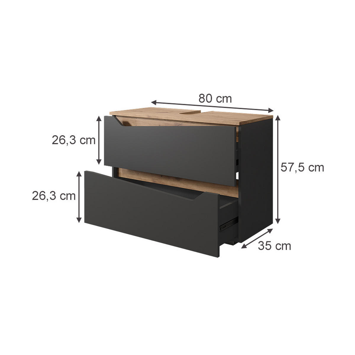 WASCHBECKENUNTERSCHRANK Marelle Anthrazit/Artisan 80 x 57.5 cm mit 2 Schubladen - Anthrazit/Eiche Artisan, Holzwerkstoff (80/57.5/35cm) - Vicco