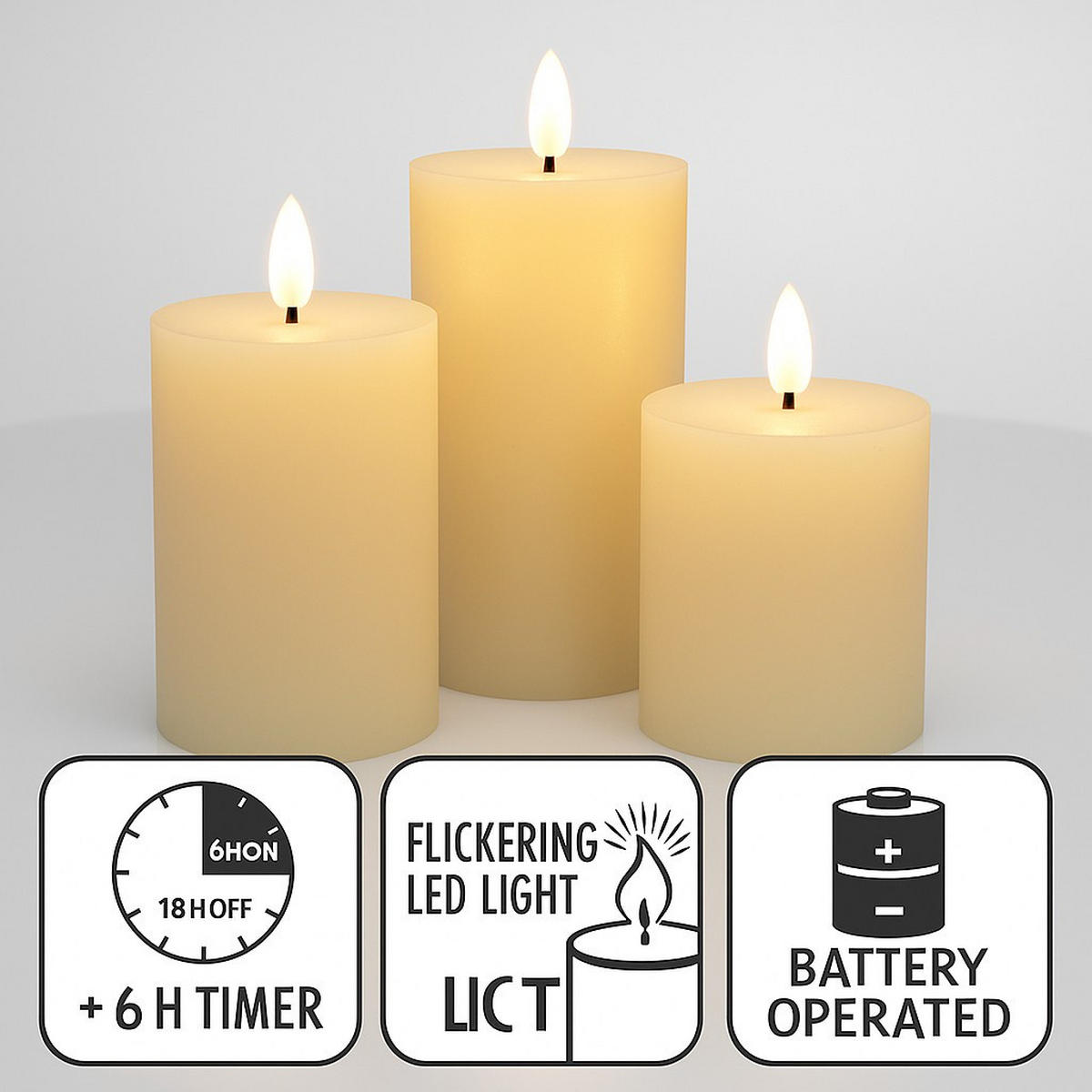 LED-KERZEN Ø 7,5 cm 3er-Set - Beige, Kunststoff (7.5/7.5/15cm) - Home Styling Collection