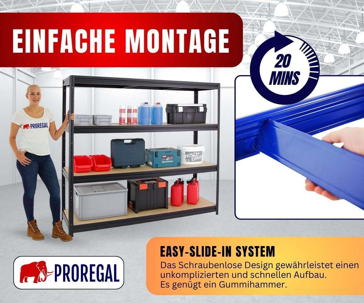 SCHWERLASTREGAL Dino 180x200x60 cm Fachlast 500 kg Schwarz - Schwarz, Metall (200/180/60cm) - PROREGAL