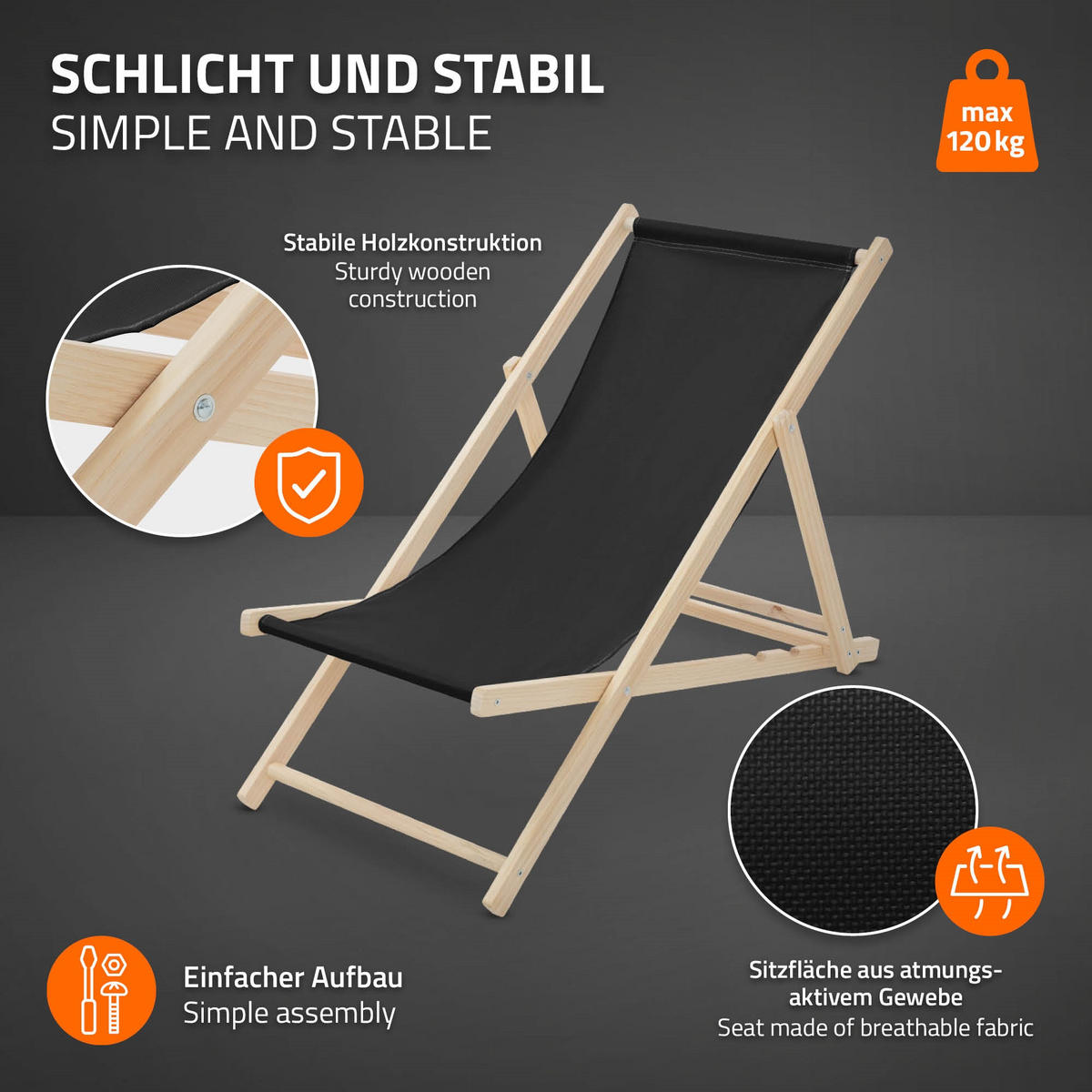 LIEGESTUHL 4er Set Schwarz - Schwarz, Holz (57.5/83/100cm) - ECD-Germany