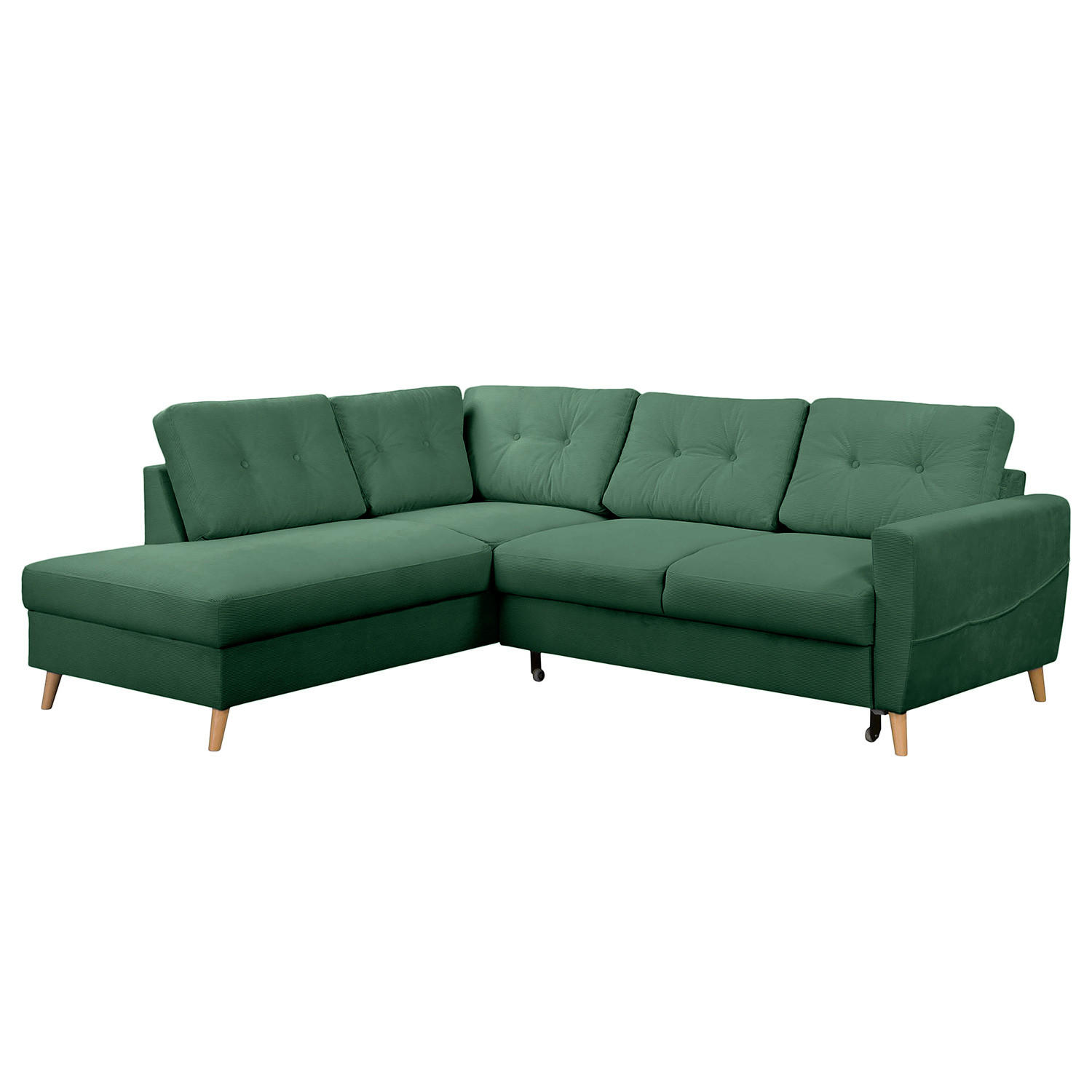 ECKSOFA mit Ottomane - Waldgrün/Braun, Holz/Textil (230/200cm) - home24