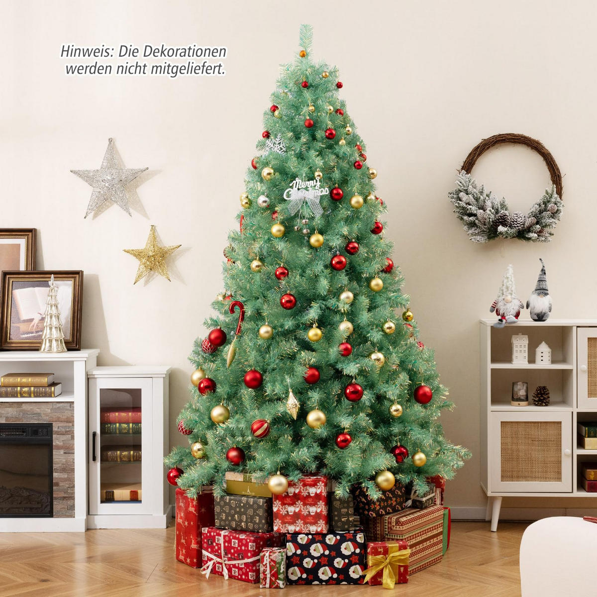 WEIHNACHTSBAUM Tannenform mit warmweißen LEDs 225 cm fruchtgrün - Grün, Metall (225cm) - COSTWAY