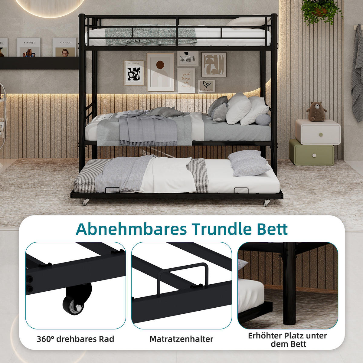 ETAGENBETT Twin over Twin Metall - Schwarz, Metall (92.5/188cm) - ComfortXL