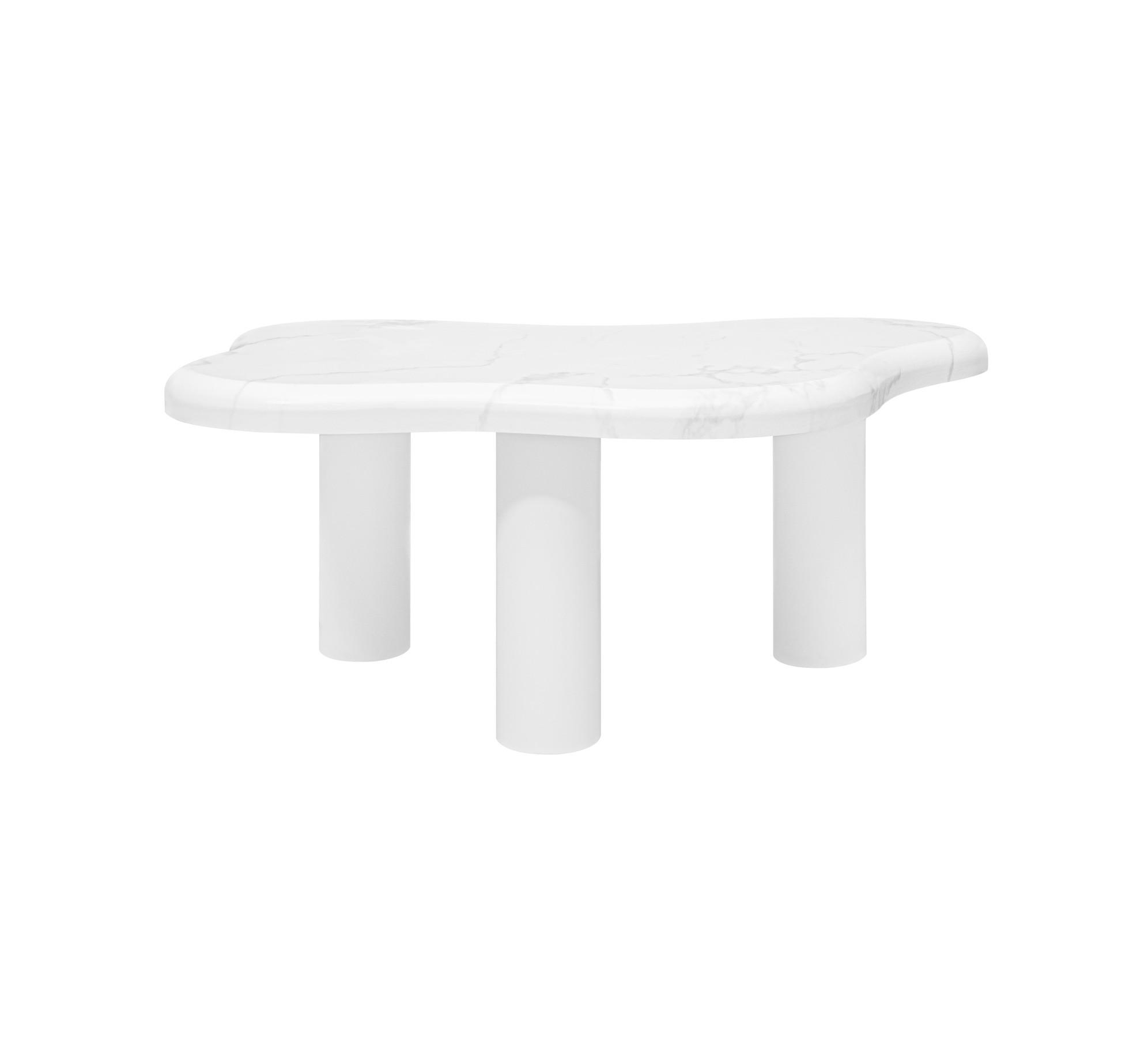 COUCHTISCH in Wolkenform in Weiß mit Marmoroptik und Massivholzbeinen - Weiß, Holzwerkstoff (90.8/62.5/40cm) - BEAOK
