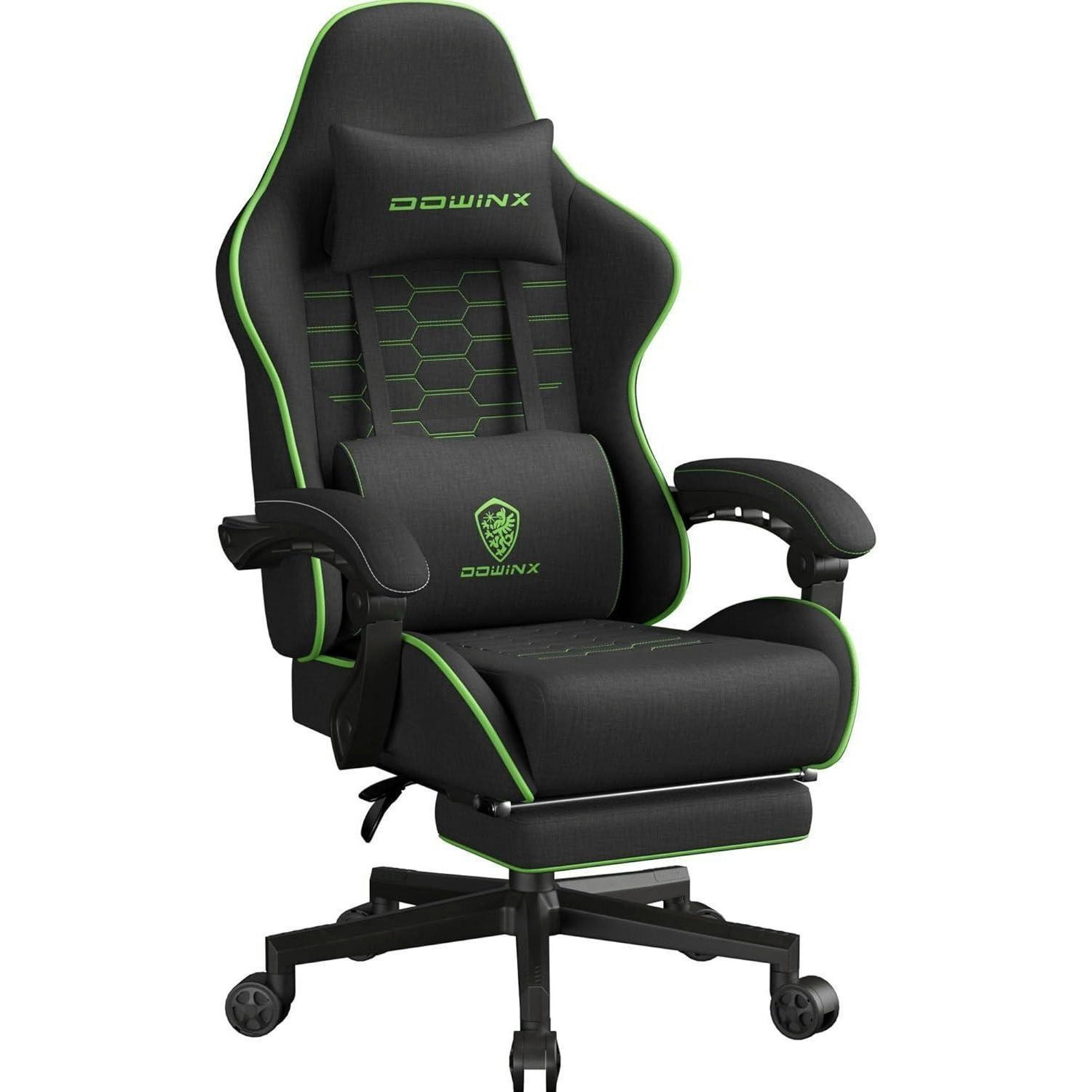 GAMING Stuhl Schwarz & Grün Übergröße mit Fußstütze - Multicolor, Textil (63/26.5/84cm)