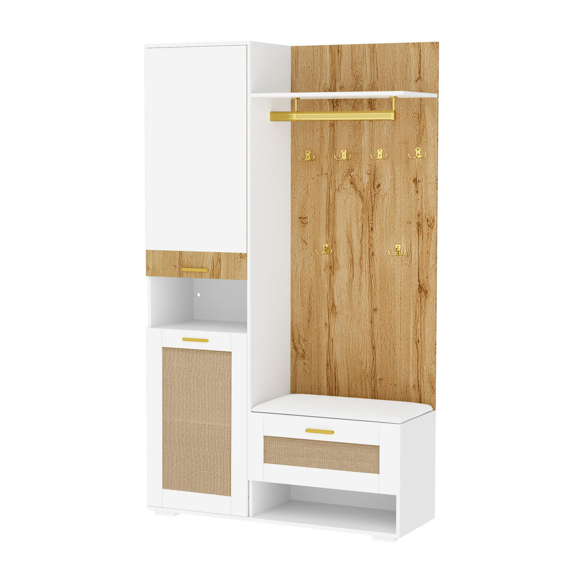 GARDEROBENSET 110/38/190 cm aus MDF und Spanplatte mit Spiegel und LED-Beleuchtung Weiß/Holzoptik - Weiß, Holzwerkstoff (38/190/110cm) - Modenvie