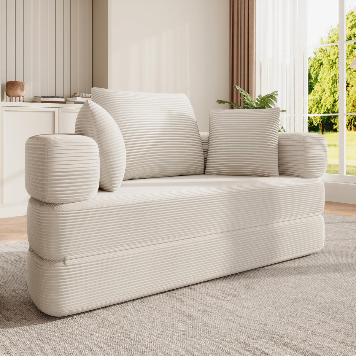 KLAPPSOFABETT Cord Samt-Optik 2-in-1 Sofa und Bett Beige 173/176/40 cm - Beige, Textil (176/40/173cm) - Redom