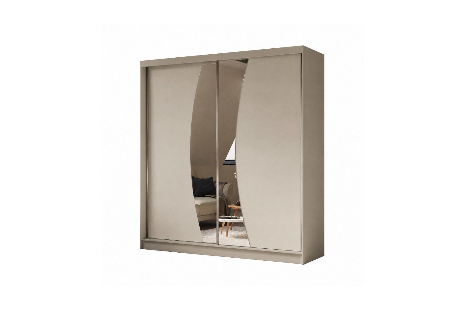 SCHWEBETÜRENSCHRANK Vex 200 cm mit Spiegel, 2-türig, kaschmir - Kaschmir, Kunststoff (200/216/61cm) - Margaret Hadas24