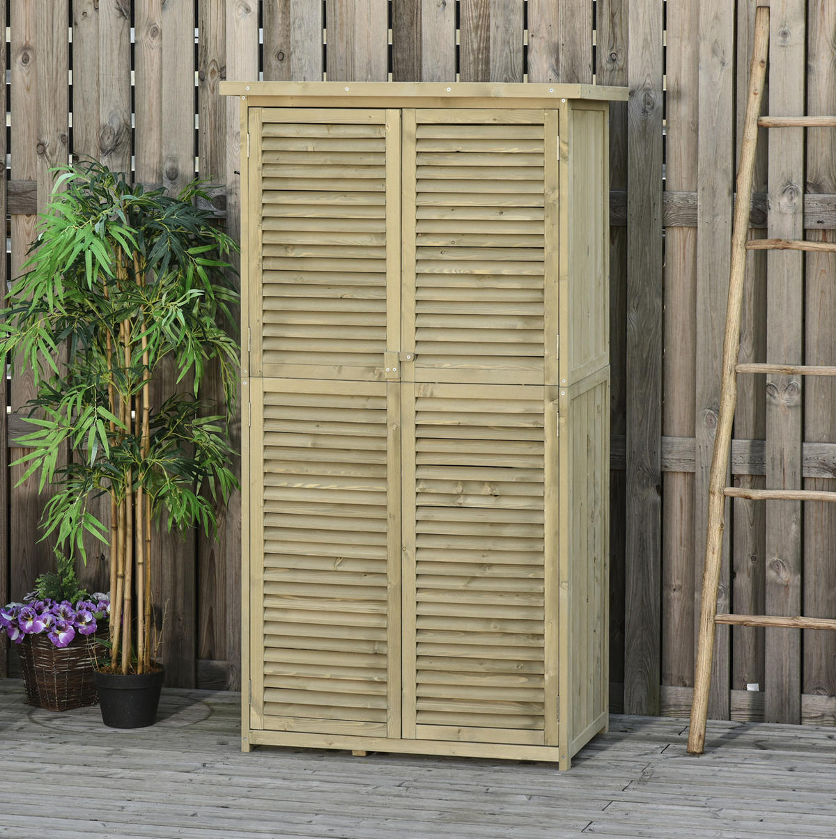 GARTENKOMMODE 87/160/46,5 cm Grau aus Holz mit Lamellentüren - Grau, Holz (46.5/160/87cm) - OKMYHOME