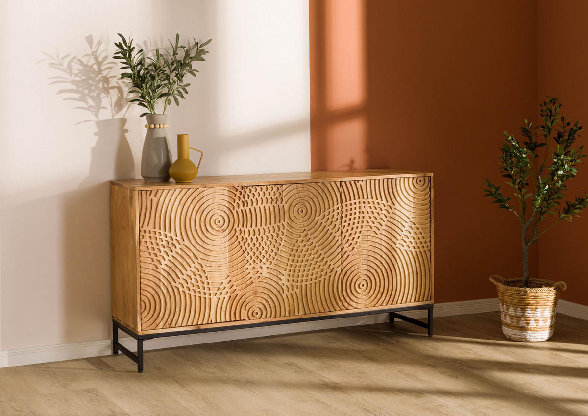 SIDEBOARD Akazie 150x40x80 natur lackiert MARRAKESCH #115 - Braun, Holz (150/80/40cm) - Massivmoebel24