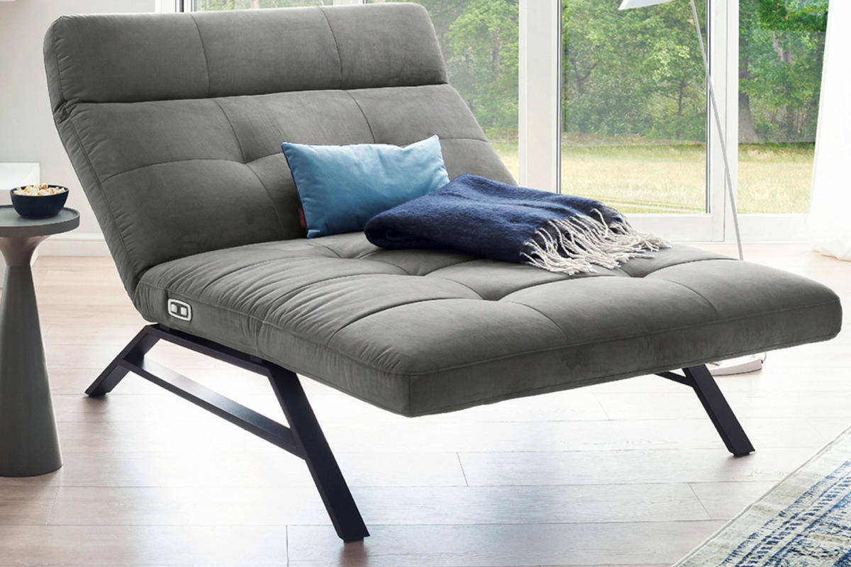 LIEGE MIT MOTORISCHER RELAXFUNKTION AMERIVA Silber Velvet Relaxfunktion - Silberfarben/Schwarz, Textil (120/110/158cm) - KAWOLA