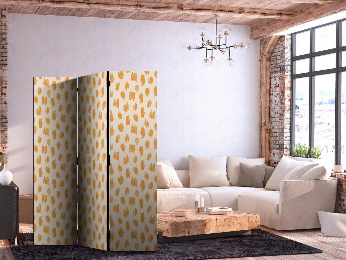 PARAVENT Akustik 3-tlg 135x172 cm Punkte Abstraktion - Gelb, Holz/Textil (135/172/3cm) - Muralo