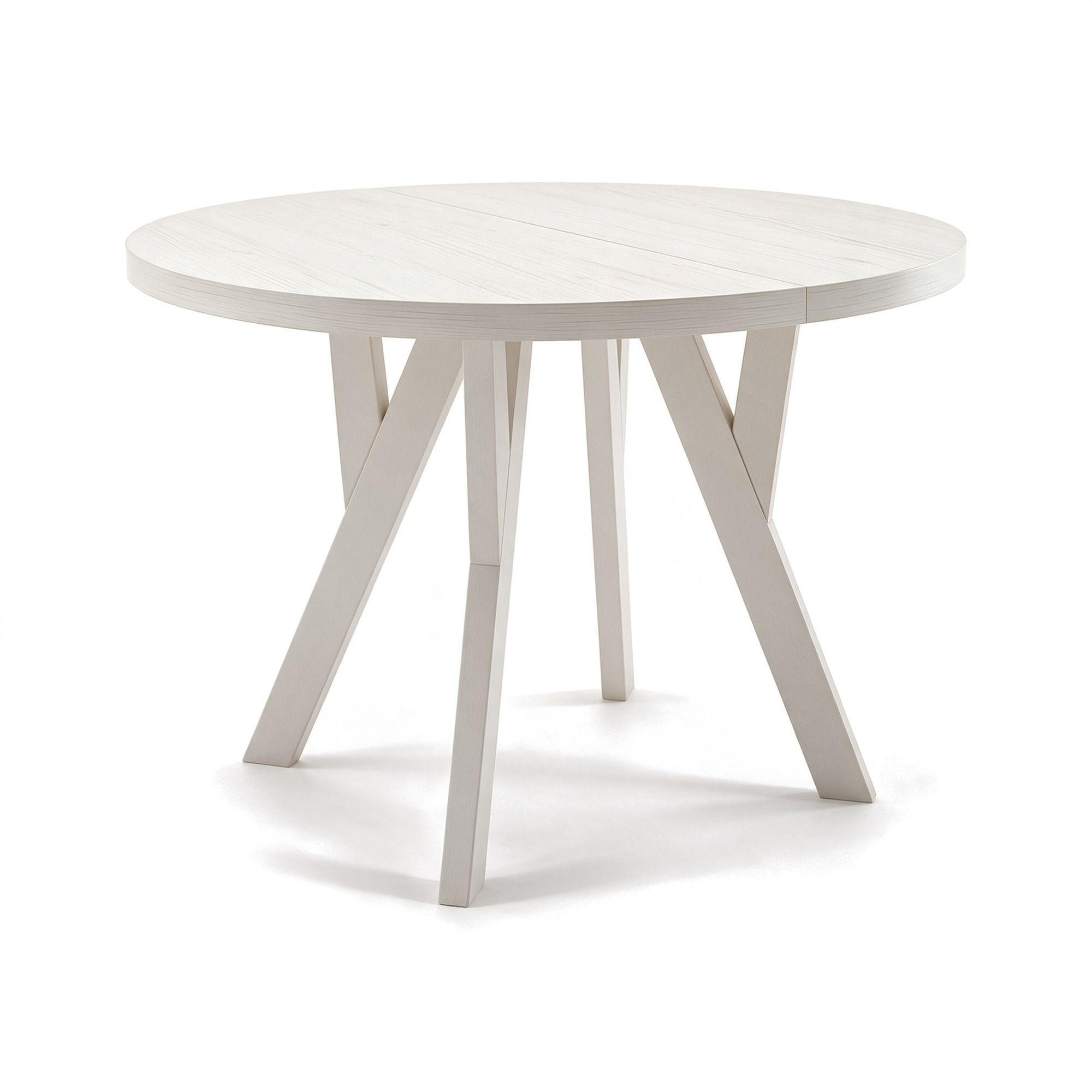 ESSTISCH ausziehbar rund ATO, 80-160 cm, Dekor Sosna, weiße Holzbeine - Weiß/Kieferfarben, Holzwerkstoff/Buchenholz (80/80/77cm) - VENASI MÖBEL
