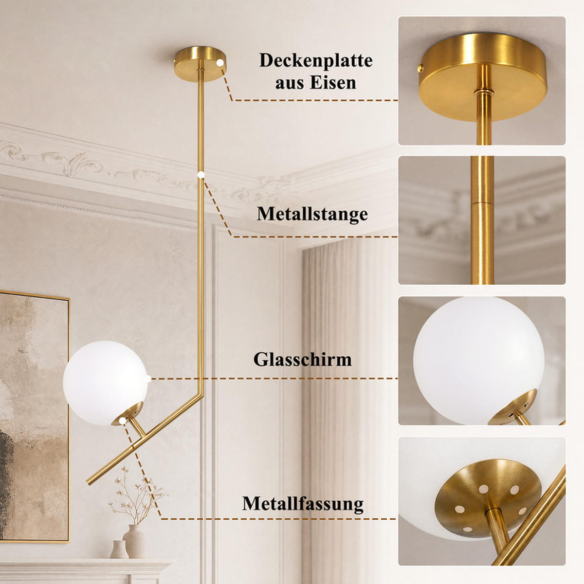 PENDELLEUCHTE Flores II 30x15x80cm - Goldfarben, Metall (30/15/80cm) - Nettlife