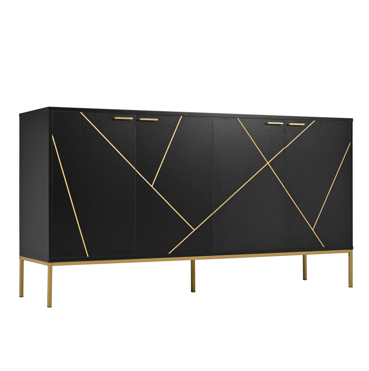 SIDEBOARD im kompakten Design mit Schubladen und Türen, platzsparend, modern und vielseitig, 150/40/80 cm, Schwarz und Gold - Schwarz, Holzwerkstoff (150/80/40cm) - Redom