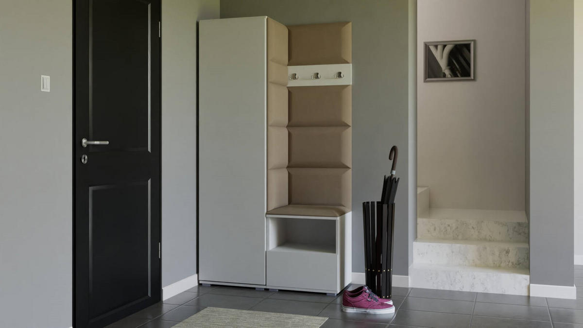 GARDEROBEN-SET Nela I mit gepolsterten Paneelen 100/187/40 - Beige/Silberfarben, Holzwerkstoff/Kunststoff (100/187/40cm)