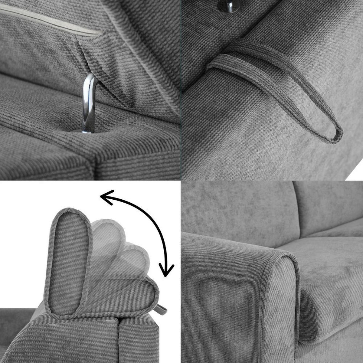 SCHLAFSOFA Pavarti mit italienischem Gestell, 160x195, Grau - Schwarz/Grau, Holzwerkstoff/Textil (214/88/100cm) - Beautysofa