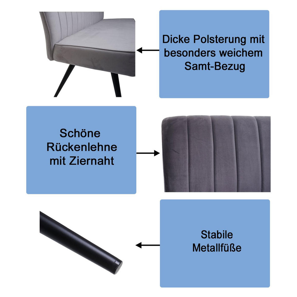 ESSZIMMER-SET Hellgrau 3er-Set - Hellgrau, Textil (160/90/64cm) - MCW