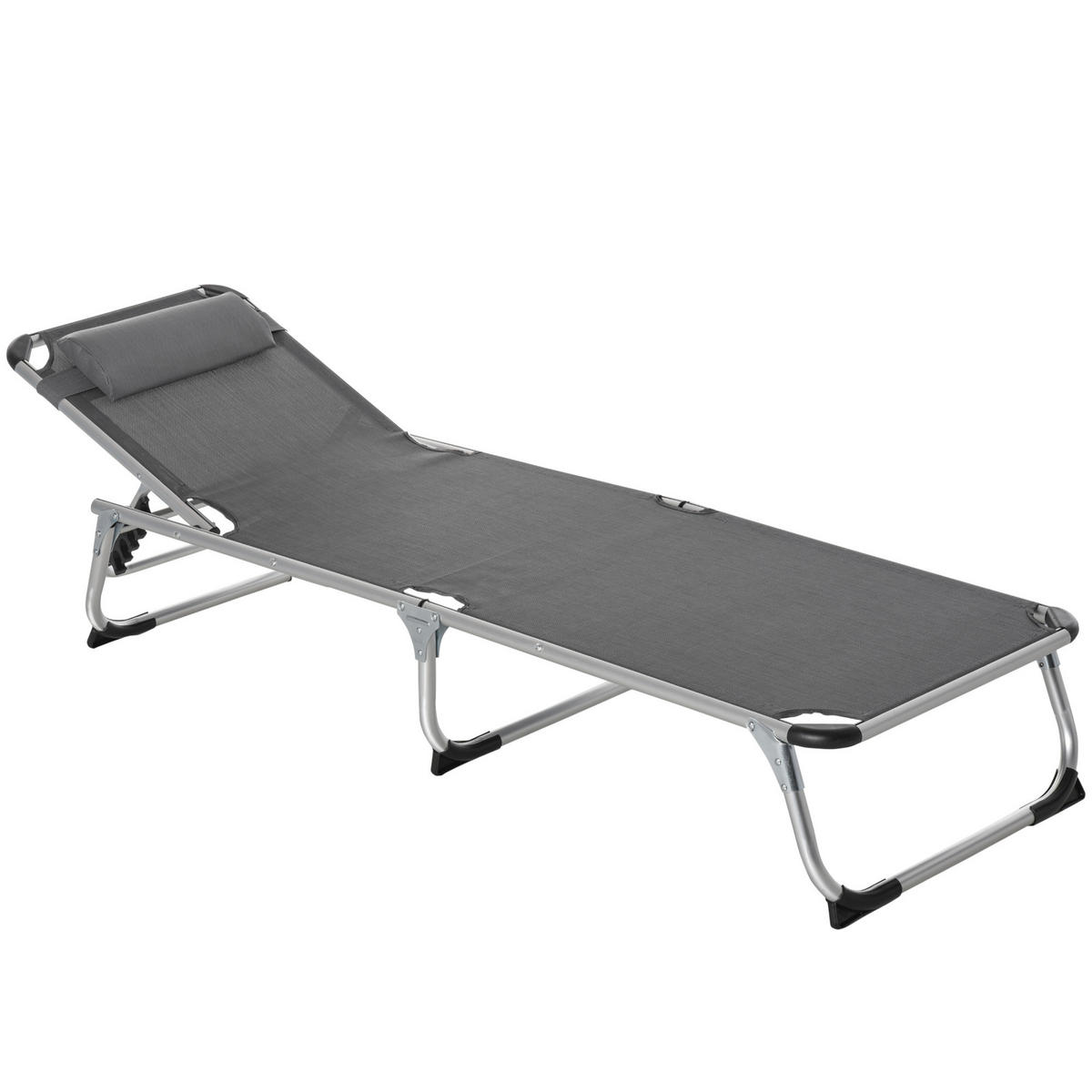 SONNENLIEGE DE-07651 4-stufig verstellbar, faltbar, mit Kopfkissen Grau - Grau, Metall (60/76/165cm) - ComfortXL