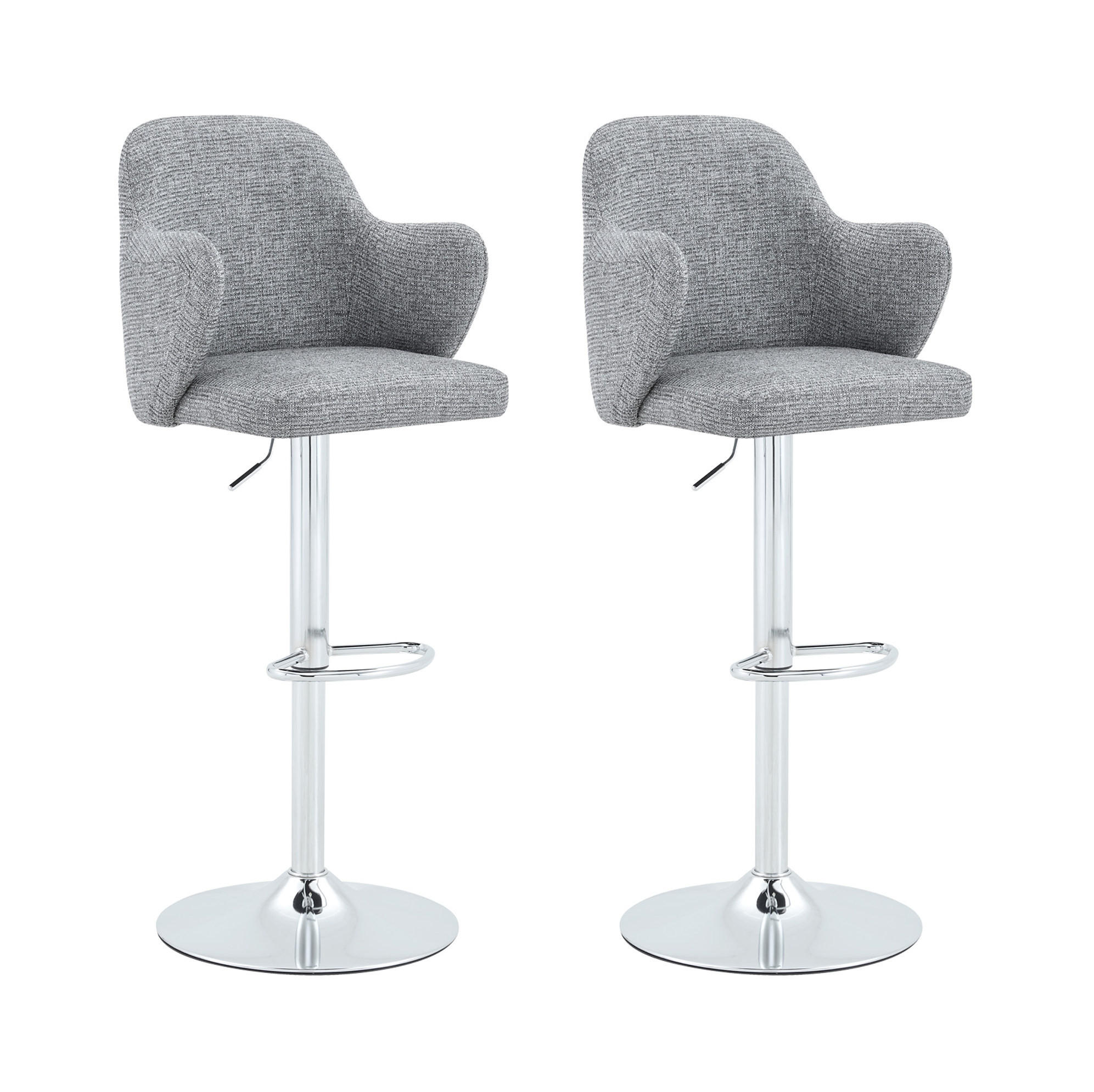 BARHOCKER 2er-Set höhenverstellbar drehbar mit Armlehnen Stoff Gray - Grau, Metall (37.6/118/45cm) - Meubliv