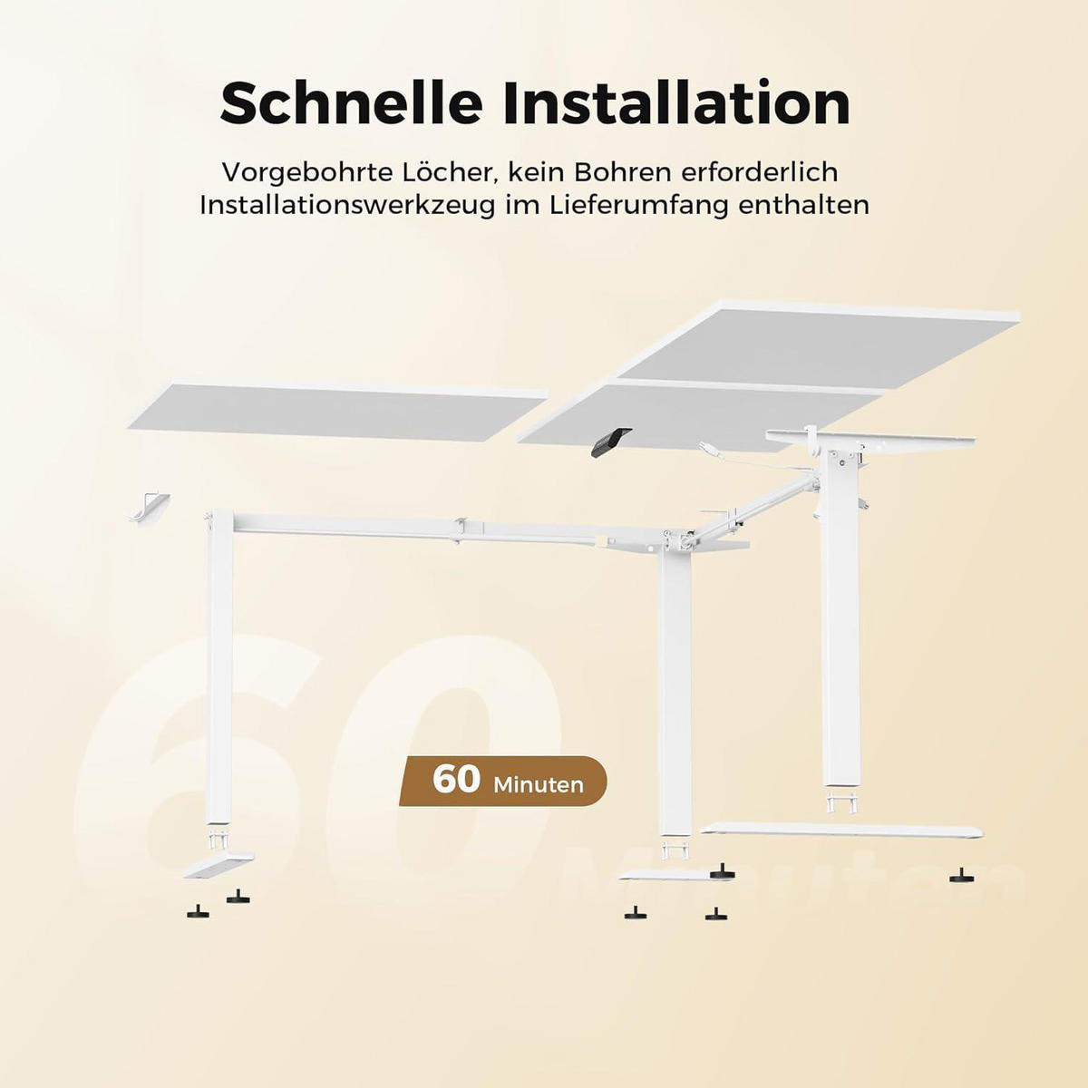 SCHREIBTISCH L-förmig Höhenverstellbar Weiß 190 x 155 cm - Weiß, Holzwerkstoff (190/60/75cm)