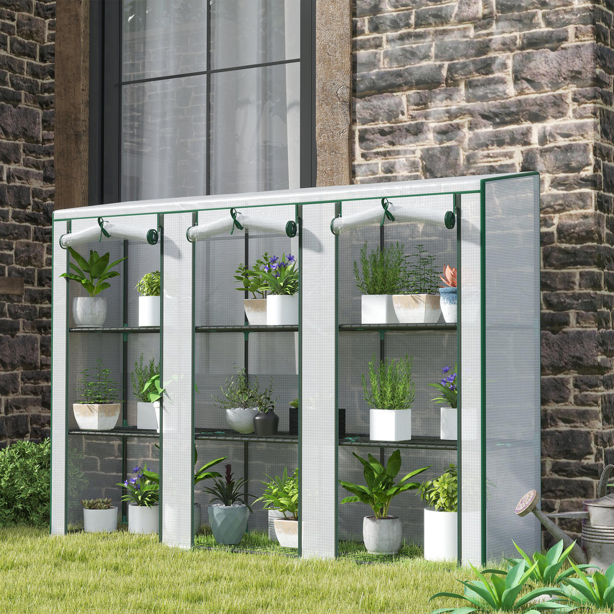 GEWÄCHSHAUS DE-12036 mit 3 Türen & 3 Etagen Weiß - Weiß, Kunststoff (46/151/215cm) - ComfortXL